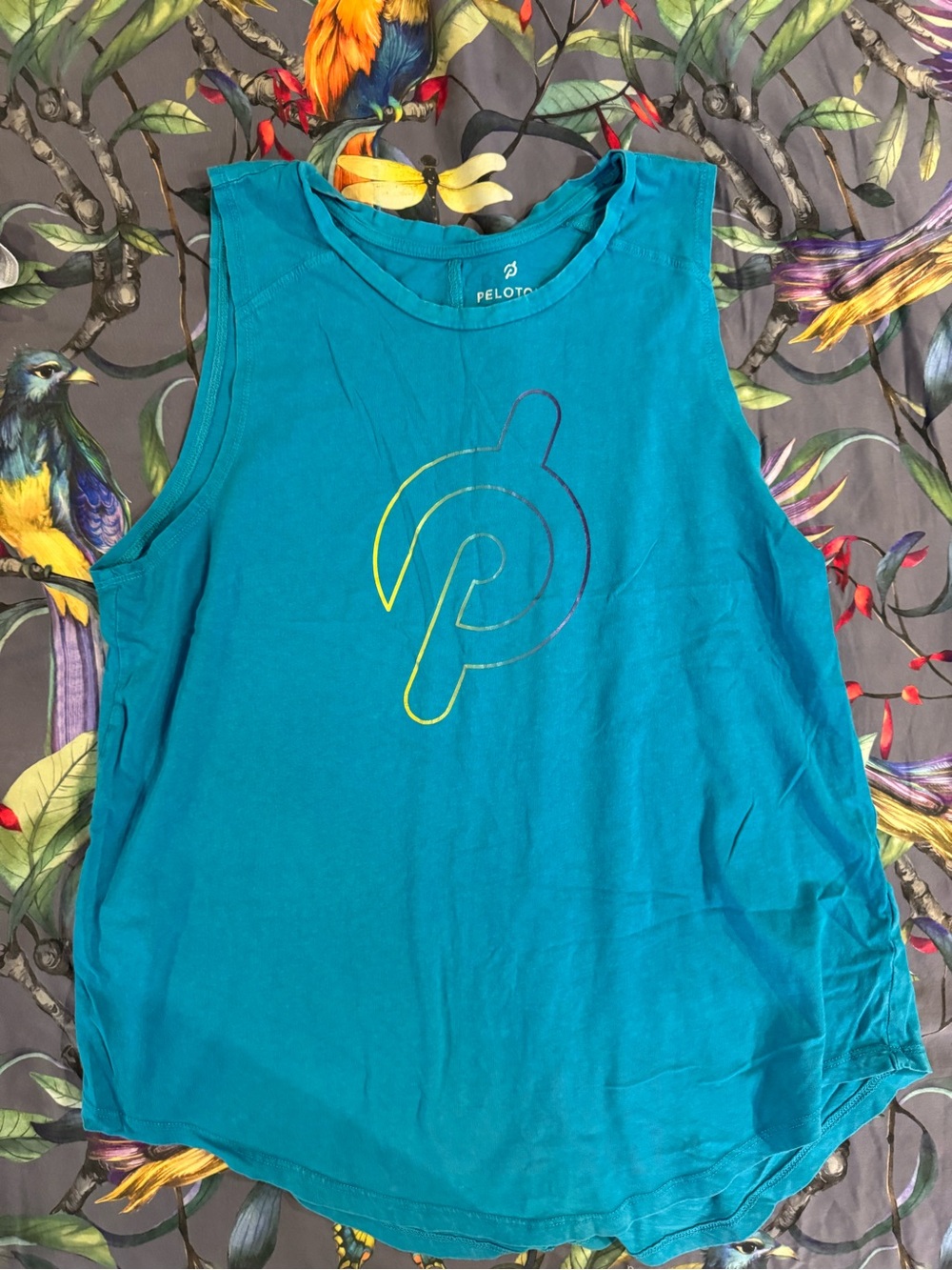 Peloton Teal Logo Tank with Rainbow Outline